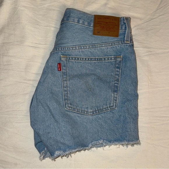 Levi's Blue Jean Shorts with Distressed Hem - Picture 1 of 5